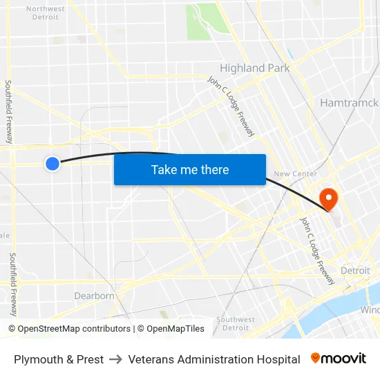 Plymouth & Prest to Veterans Administration Hospital map