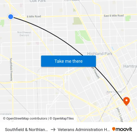 Southfield & Northland Park to Veterans Administration Hospital map