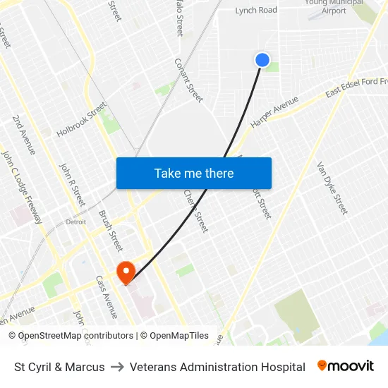 St Cyril & Marcus to Veterans Administration Hospital map