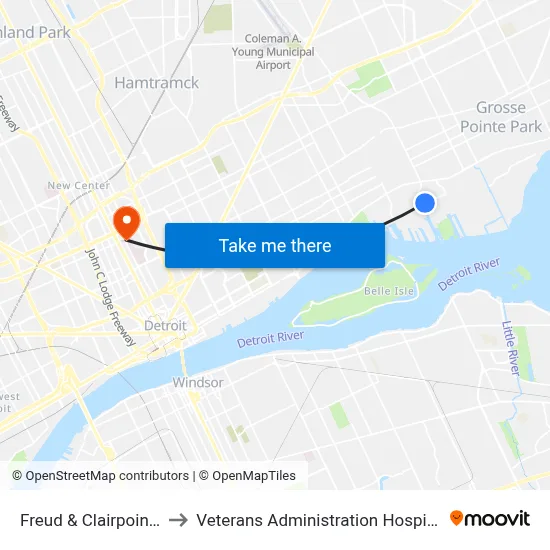 Freud & Clairpointe to Veterans Administration Hospital map