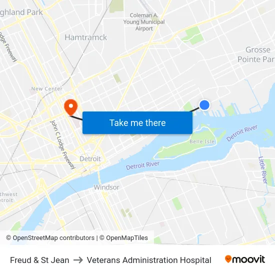 Freud & St Jean to Veterans Administration Hospital map