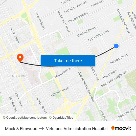 Mack & Elmwood to Veterans Administration Hospital map