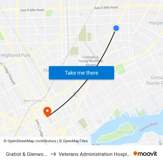 Gratiot & Glenwood to Veterans Administration Hospital map