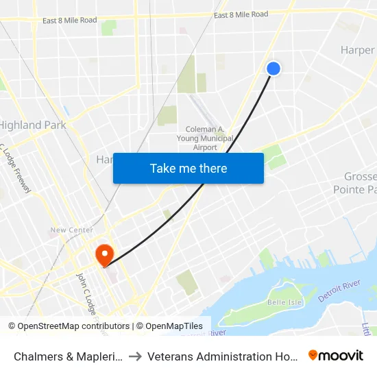 Chalmers & Mapleridge to Veterans Administration Hospital map