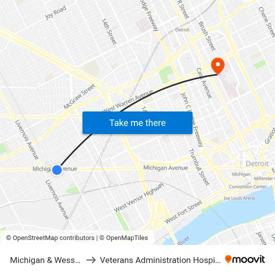 Michigan & Wesson to Veterans Administration Hospital map
