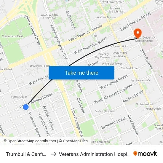 Trumbull & Canfield to Veterans Administration Hospital map