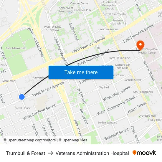 Trumbull & Forest to Veterans Administration Hospital map