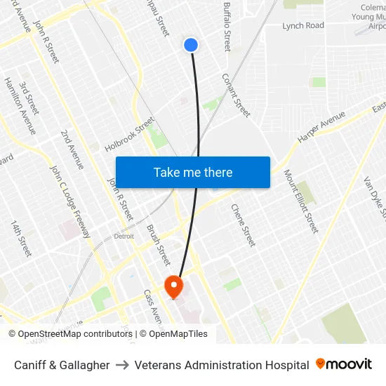 Caniff & Gallagher to Veterans Administration Hospital map