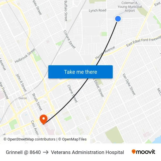 Grinnell @ 8640 to Veterans Administration Hospital map
