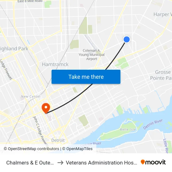 Chalmers & E Outer Dr to Veterans Administration Hospital map