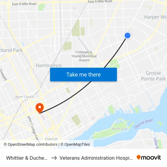 Whittier & Duchess to Veterans Administration Hospital map