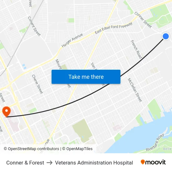 Conner & Forest to Veterans Administration Hospital map