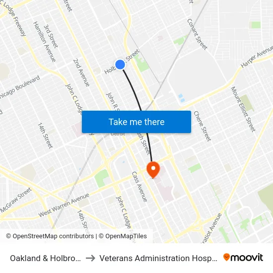 Oakland & Holbrook to Veterans Administration Hospital map