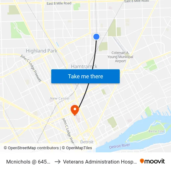 Mcnichols @ 6451 E to Veterans Administration Hospital map