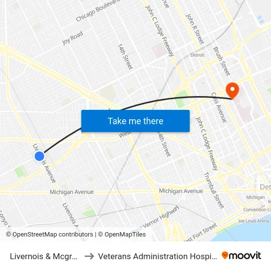 Livernois & Mcgraw to Veterans Administration Hospital map