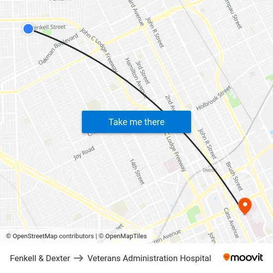 Fenkell & Dexter to Veterans Administration Hospital map