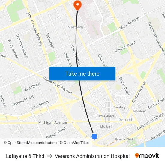 Lafayette & Third to Veterans Administration Hospital map
