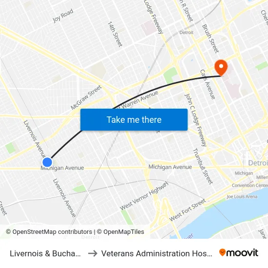 Livernois & Buchanan to Veterans Administration Hospital map