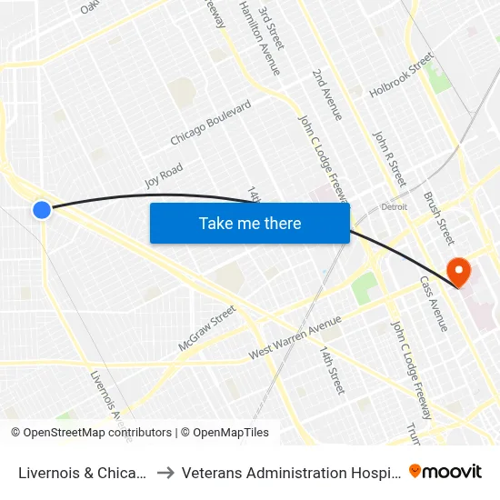 Livernois & Chicago to Veterans Administration Hospital map