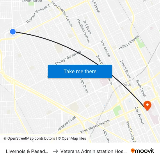 Livernois & Pasadena to Veterans Administration Hospital map