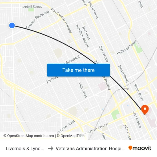 Livernois & Lyndon to Veterans Administration Hospital map