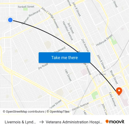 Livernois & Lyndon to Veterans Administration Hospital map