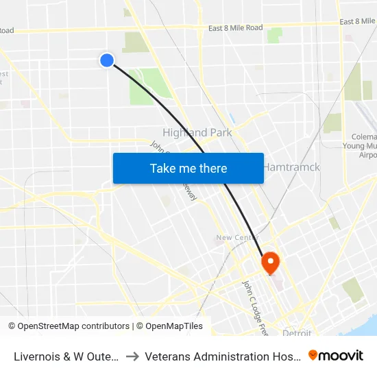 Livernois & W Outer Dr to Veterans Administration Hospital map