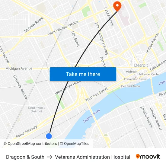Dragoon & South to Veterans Administration Hospital map