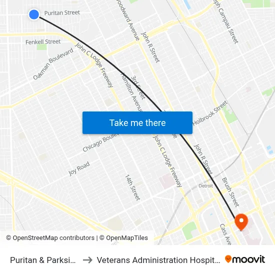 Puritan & Parkside to Veterans Administration Hospital map