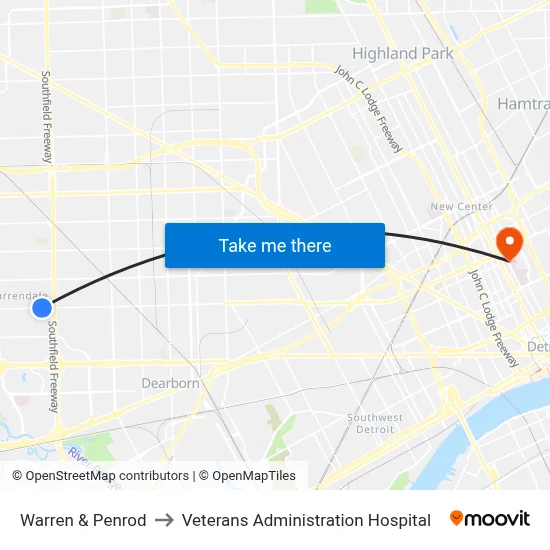 Warren & Penrod to Veterans Administration Hospital map