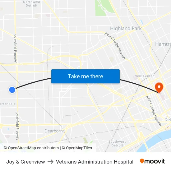 Joy & Greenview to Veterans Administration Hospital map