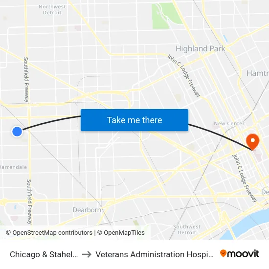 Chicago & Stahelin to Veterans Administration Hospital map