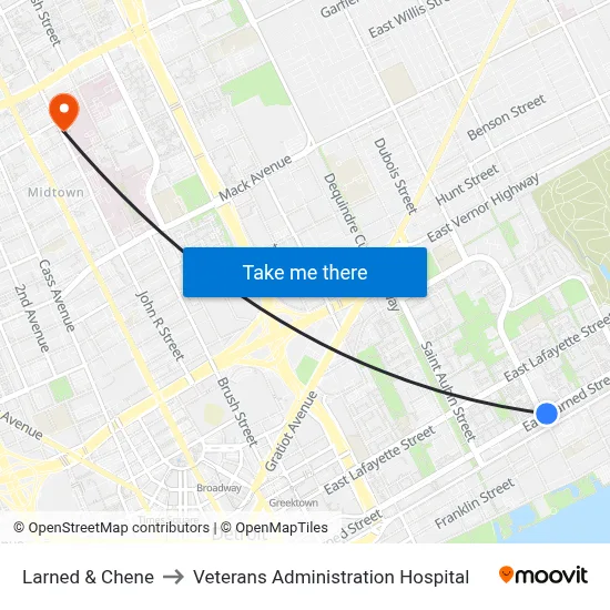 Larned & Chene to Veterans Administration Hospital map