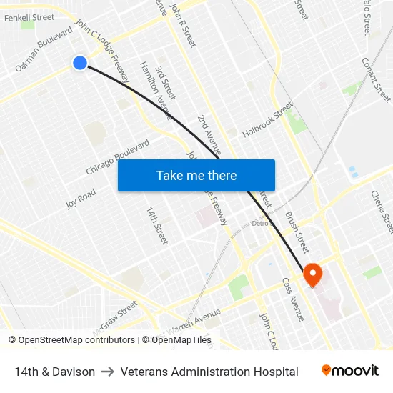 14th & Davison to Veterans Administration Hospital map