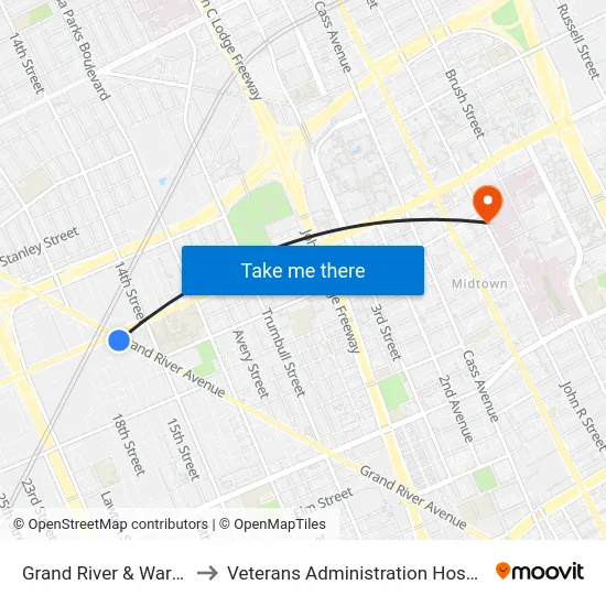 Grand River & Warren to Veterans Administration Hospital map