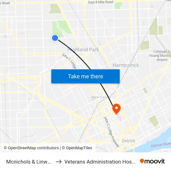 Mcnichols & Linwood to Veterans Administration Hospital map