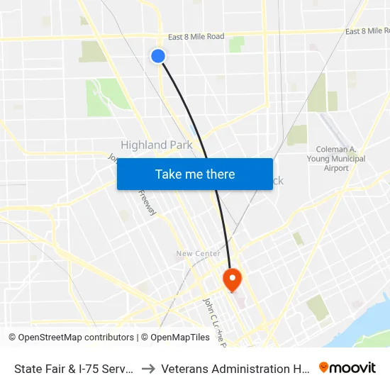 State Fair & I-75 Service Dr to Veterans Administration Hospital map