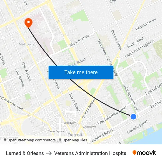 Larned & Orleans to Veterans Administration Hospital map