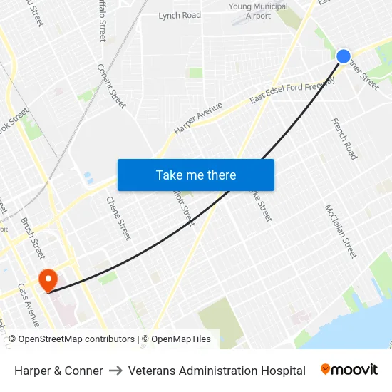 Harper & Conner to Veterans Administration Hospital map