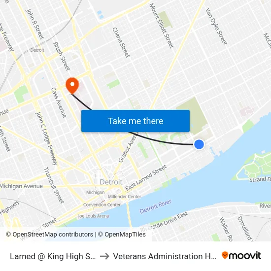 Larned @ King High School to Veterans Administration Hospital map