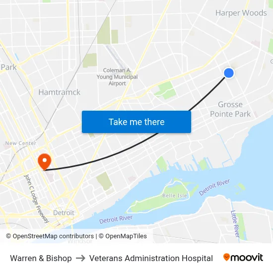 Warren & Bishop to Veterans Administration Hospital map