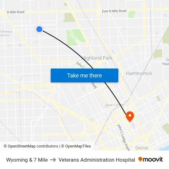 Wyoming & 7 Mile to Veterans Administration Hospital map