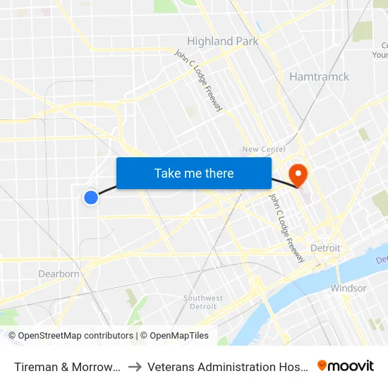 Tireman & Morrow Cir to Veterans Administration Hospital map