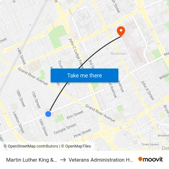 Martin Luther King & 14th to Veterans Administration Hospital map
