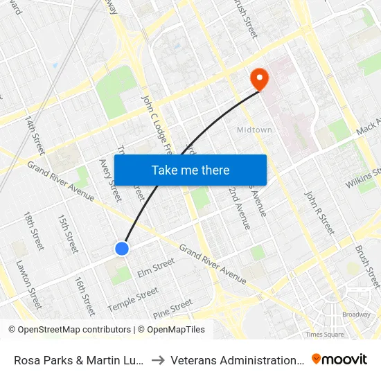 Rosa Parks & Martin Luther King to Veterans Administration Hospital map