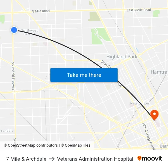 7 Mile & Archdale to Veterans Administration Hospital map