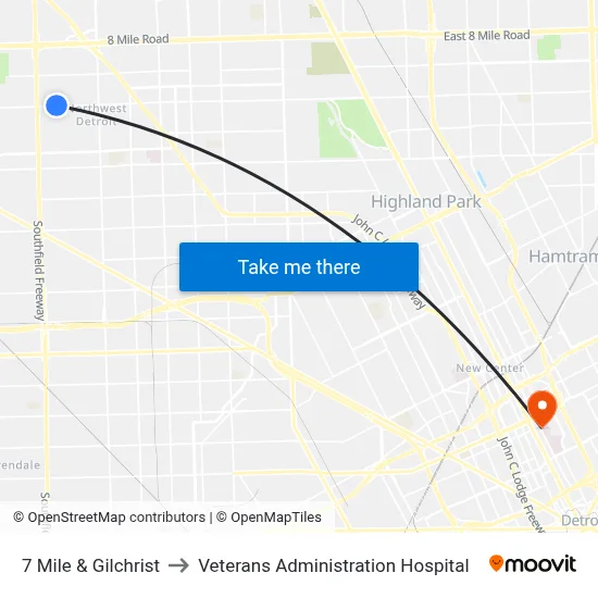 7 Mile & Gilchrist to Veterans Administration Hospital map