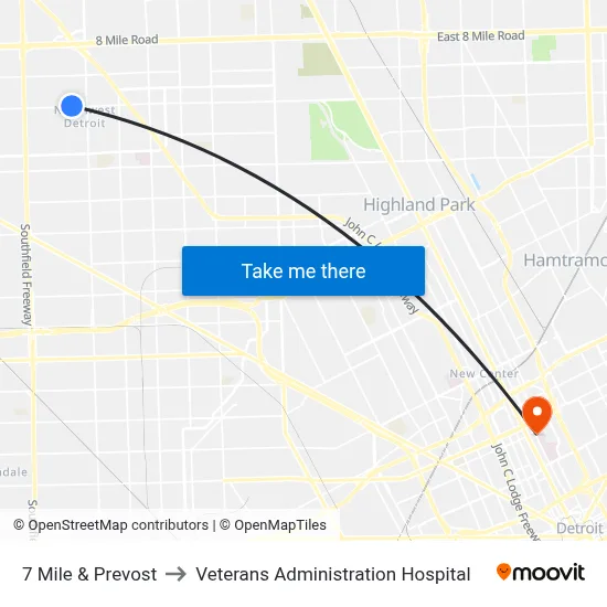 7 Mile & Prevost to Veterans Administration Hospital map