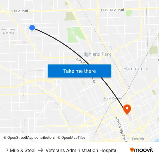 7 Mile & Steel to Veterans Administration Hospital map
