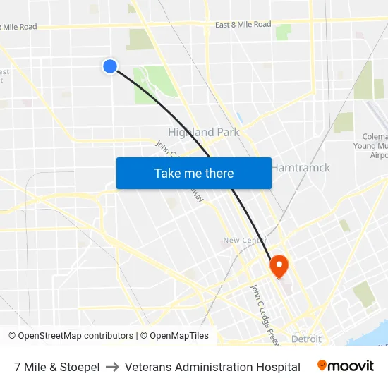 7 Mile & Stoepel to Veterans Administration Hospital map